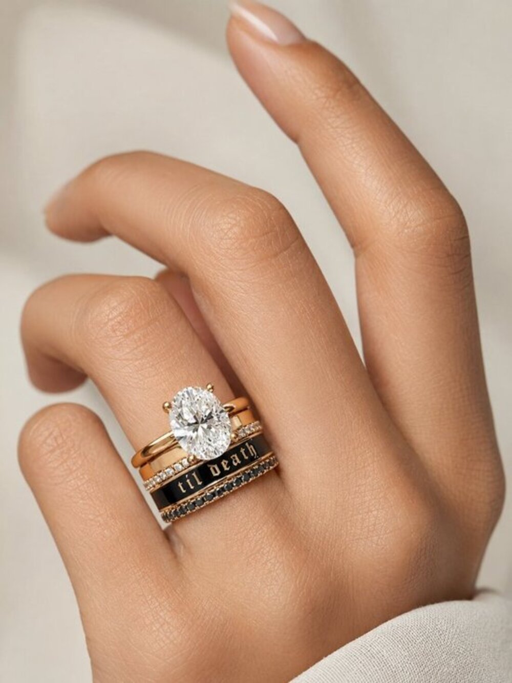 TIL DEATH Gold & Black Band Ring Size 10 Stackable Wedding Promise Ring NWT